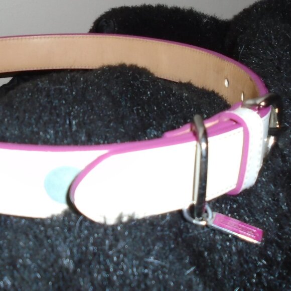 NEW VINTAGE COACH WHITE PINK LEATHER COLORED POLKA DOTS DOG PET COLLAR XL 2333 - Picture 2 of 13